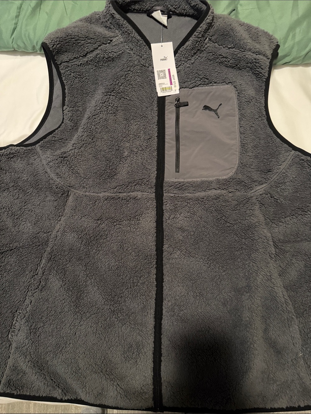 Puma Men Gray Sherpa Fleece Vest with Chest Pocket